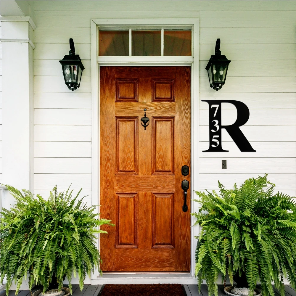 

Персонализированный черный металлический знак с цифрами для дома, индивидуальная фотография, табличка для дома, улицы, украшение для крыльца