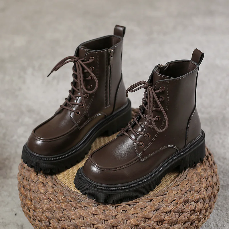 Women's Boots Fashion Spring Autumn platform Shoes women Thick Sole Short Boots Vintage Motorcycle Velvet Leather Boots