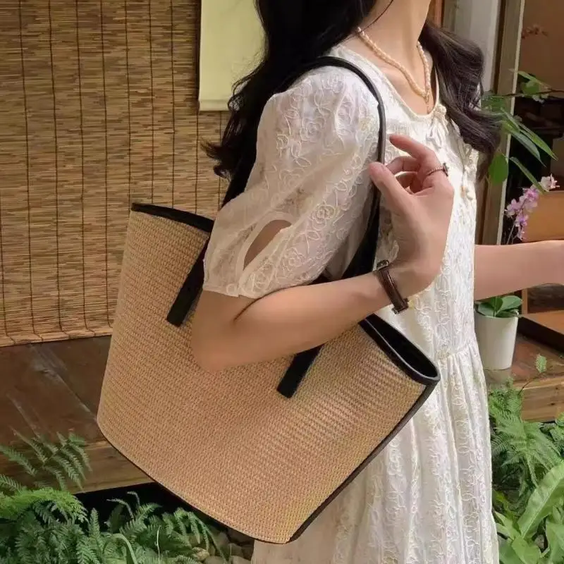 

2024 New Straw Shoulder Bags for Women Vintage Female Weave Tote Bag Casual Summer Beach Travel Bags Large Capacity Handbags