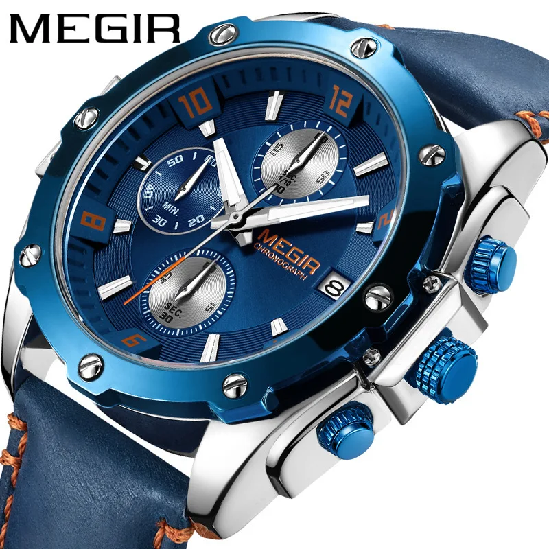 

MEGIR Luxury Brand Men Analog Leather Sports Chronograph Watches Men's Military Watch Male Date Quartz Clock Relogio Masculino