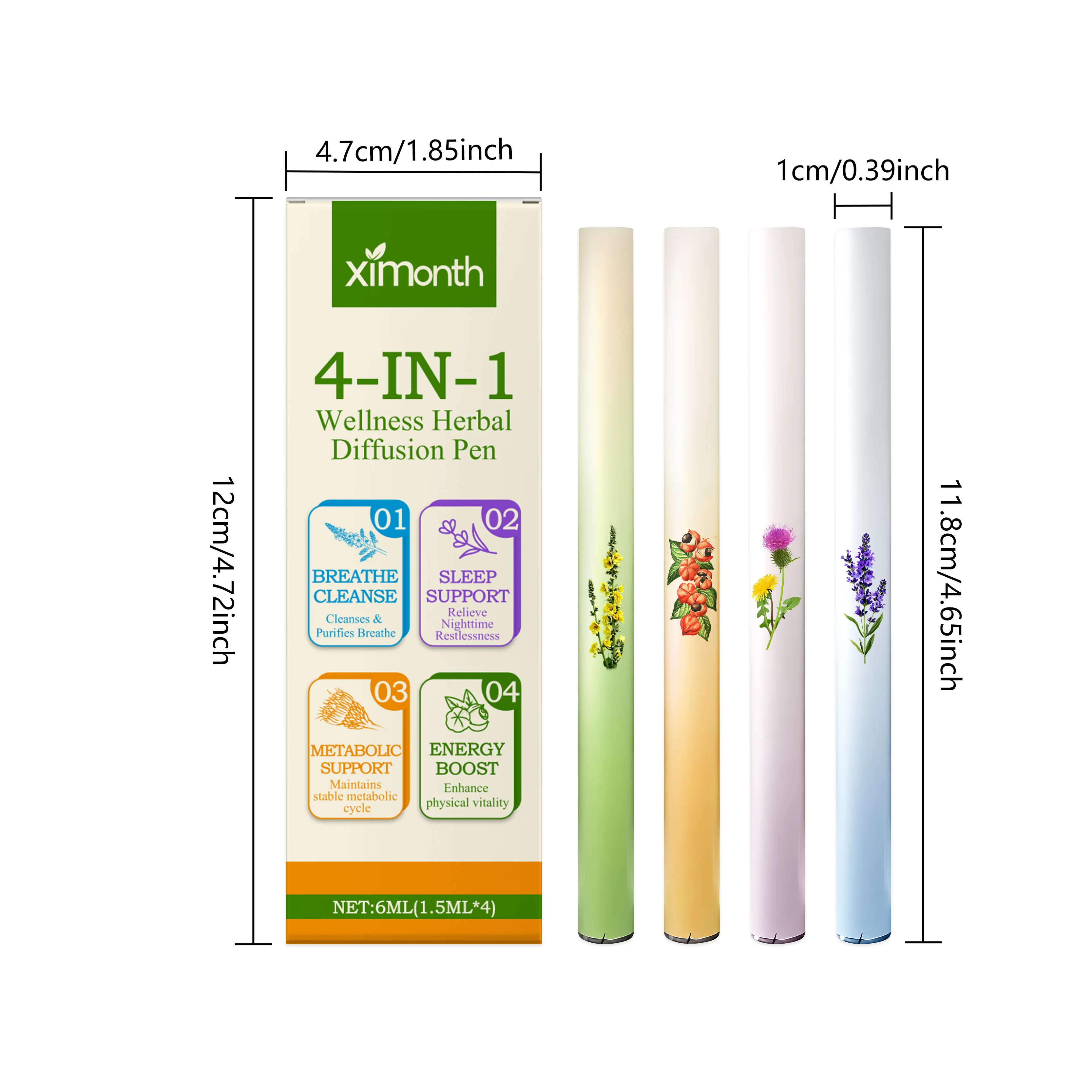 4-in-1 Air Freshening Pen: Relaxing the Senses Clear Breathing Refreshing Invigorating Aromatherapy Diffuser Lung-Cleansing Pen