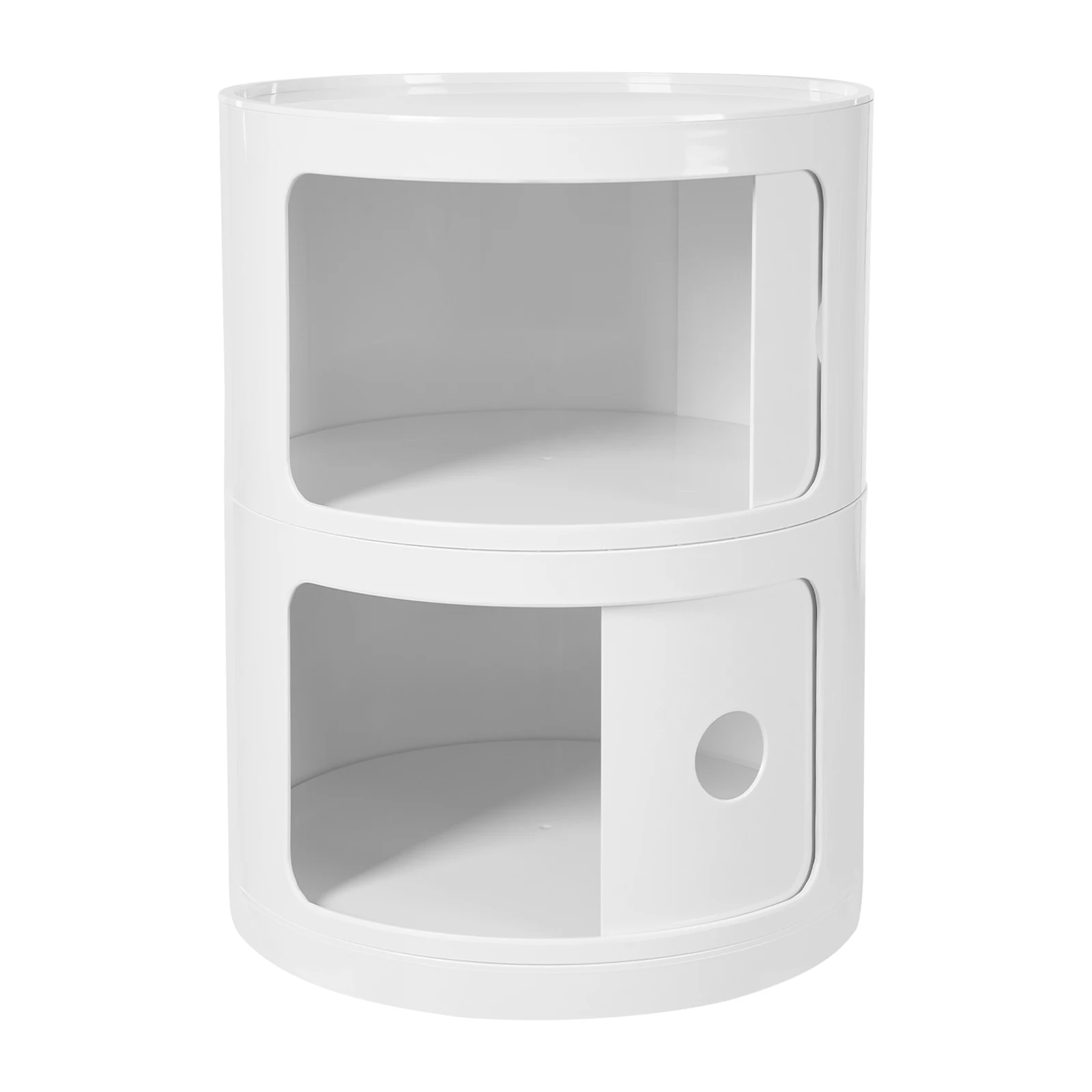 2 Tiers Round Bedside Cabinet Plastic Nightstand Storage Unit Drawers Modern End Table Bedside Table