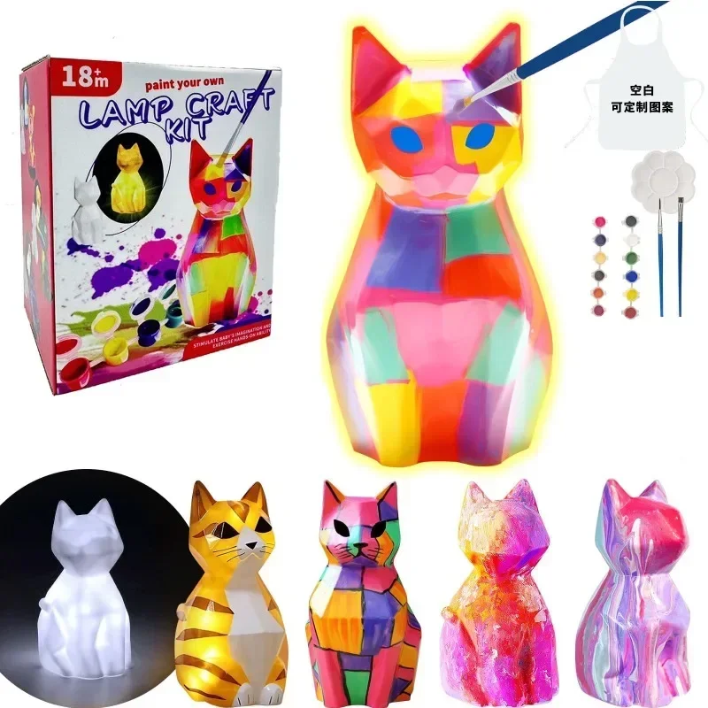 Kit Artistico per Dipingere la Tua Lampada a Forma di Gatto, Cervo o Unicorno, Set per Pittura Graffiti, Decorazione Fai-da-Te per Camera da Letto, Luce Notturna, Regalo per Bambini - immagine 4