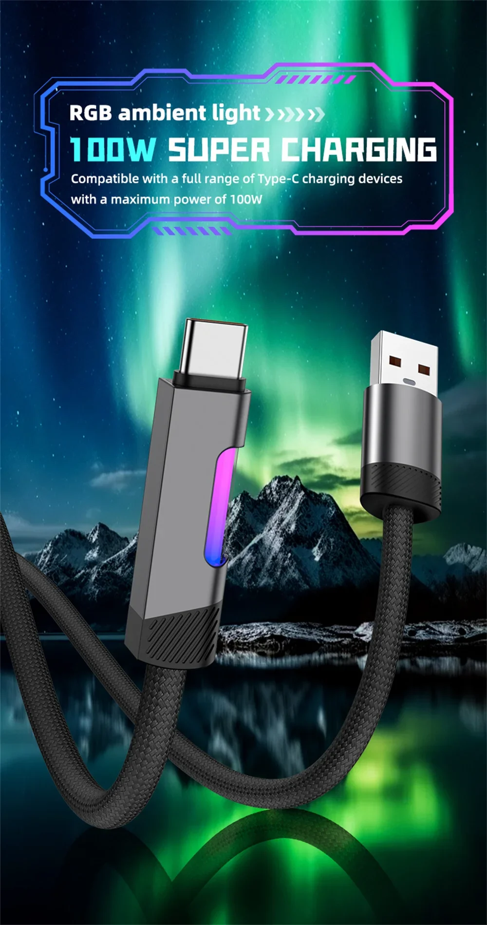 USB Type C Cable 100W 5A Super Fast Charging USB C to USB C Data Cord For iPhone Samsung Xiaomi Quick Charge Phone Charger Cable