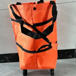 Compact Foldable Shopping Cart with Wheels | Lightweight Backpack - Style Hand Cart (Orange)
