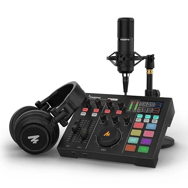 오디오 인터페이스 AM100 K2 사운드 카드 올인원 키트, 콘덴서 마이크 포함, 라이브 스트리밍용 DJ 모니터 헤드폰