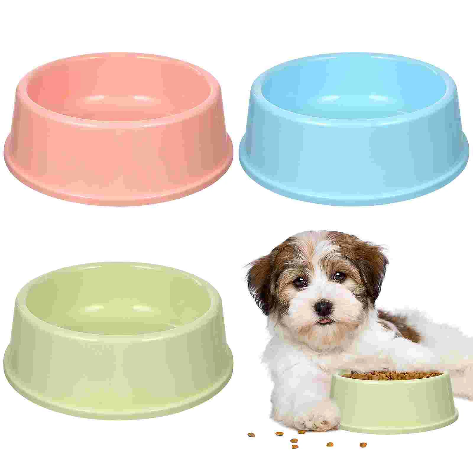 

3pcs Medium Candy Colored Round Bowl Plastic Foods Container for Pet Dog Cat Random Color