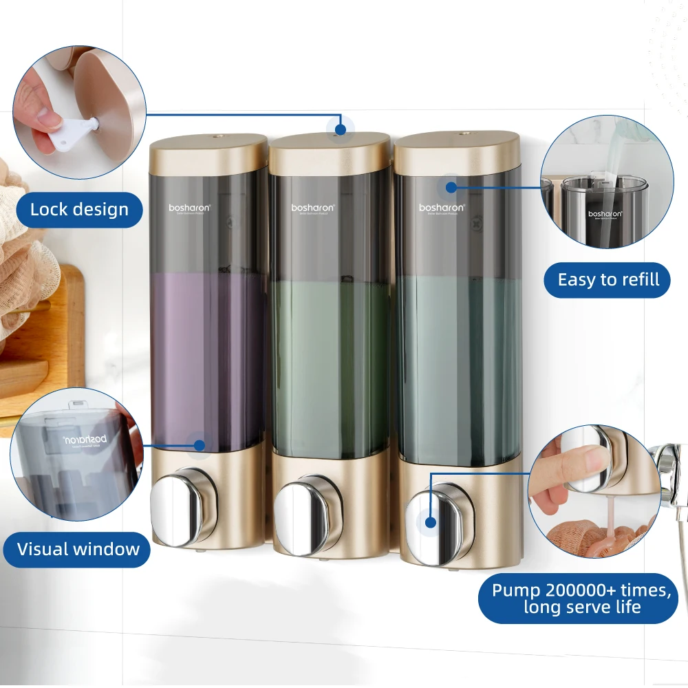 موزع الصابون السائل جدار جبل ABS البلاستيك الثلاثي دش اليد الشامبو مكيف الحمام الصحي زجاجة يدوية 300 مللي * 3 في 1