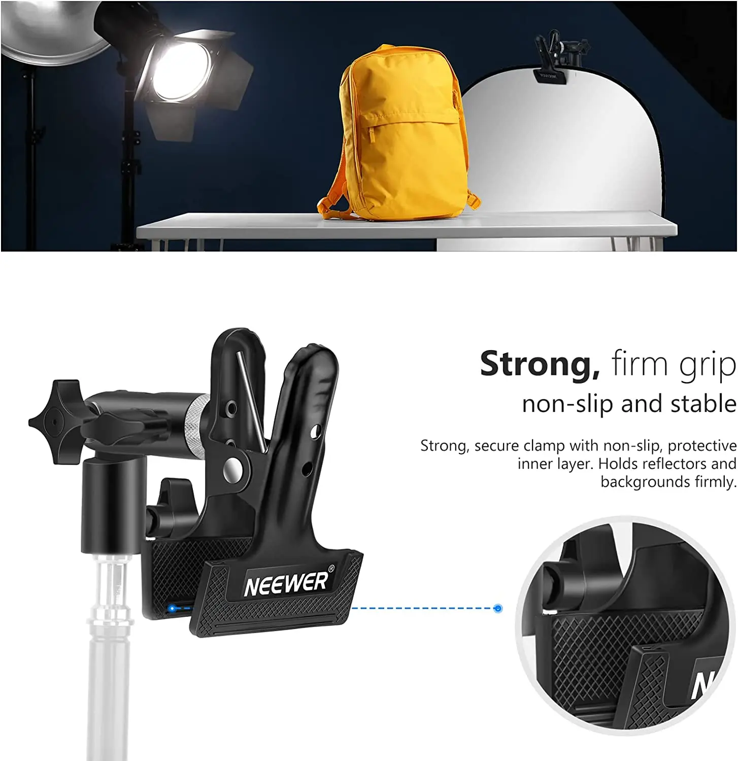 NEEWER Photo Studio Heavy Duty Metal Clamp Holder with 5/8" Light Stand Attachment for Reflector