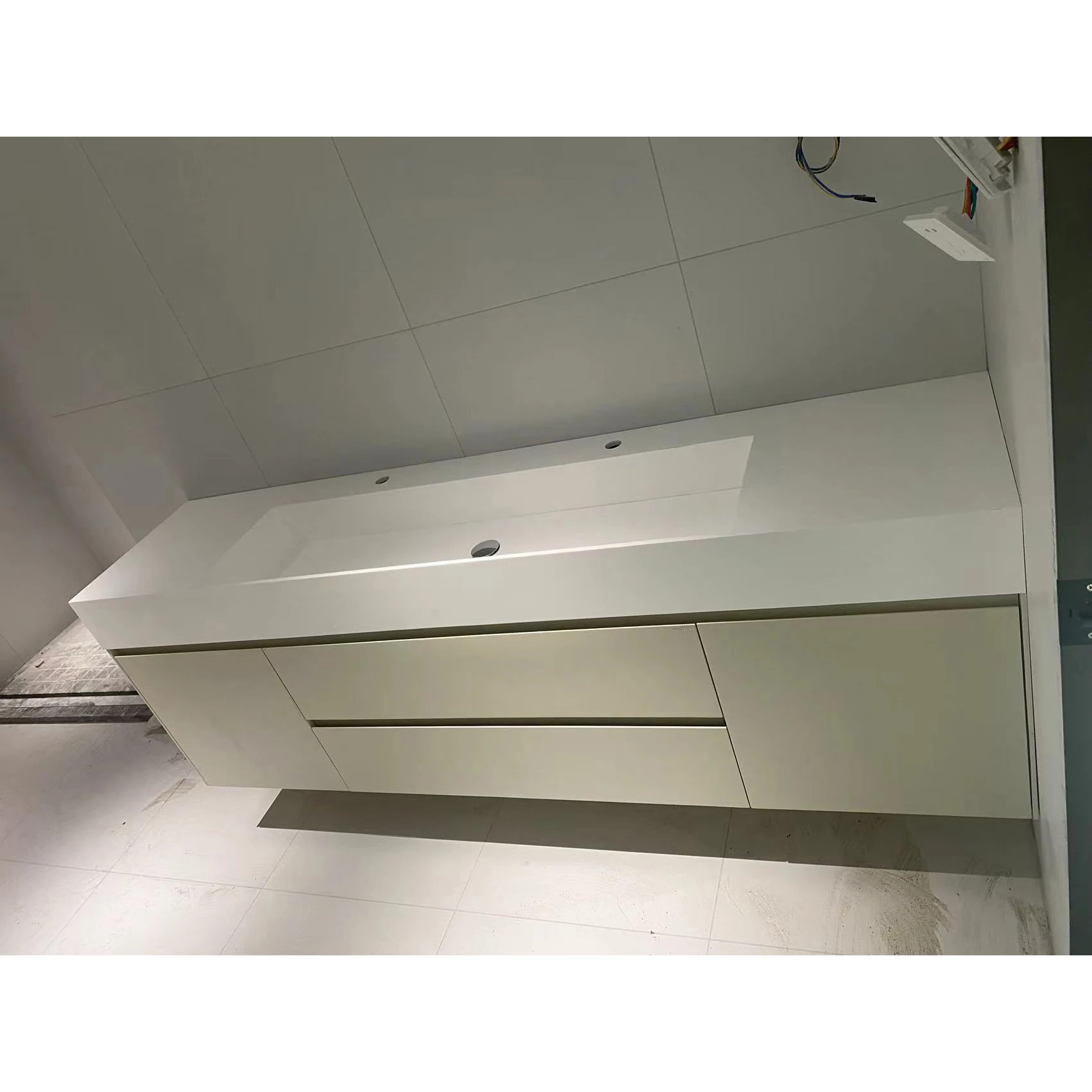 2000mm Bathroom Furniture Corian Basin Oka Wood Cabinet Light Mirror Custom-Made Comb Vanity 009A