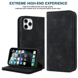 Vintage - inspired Magnetic Flip Leather Wallet Phone Case with Multiple Card Slots - iPhone 12 Mini (Black)