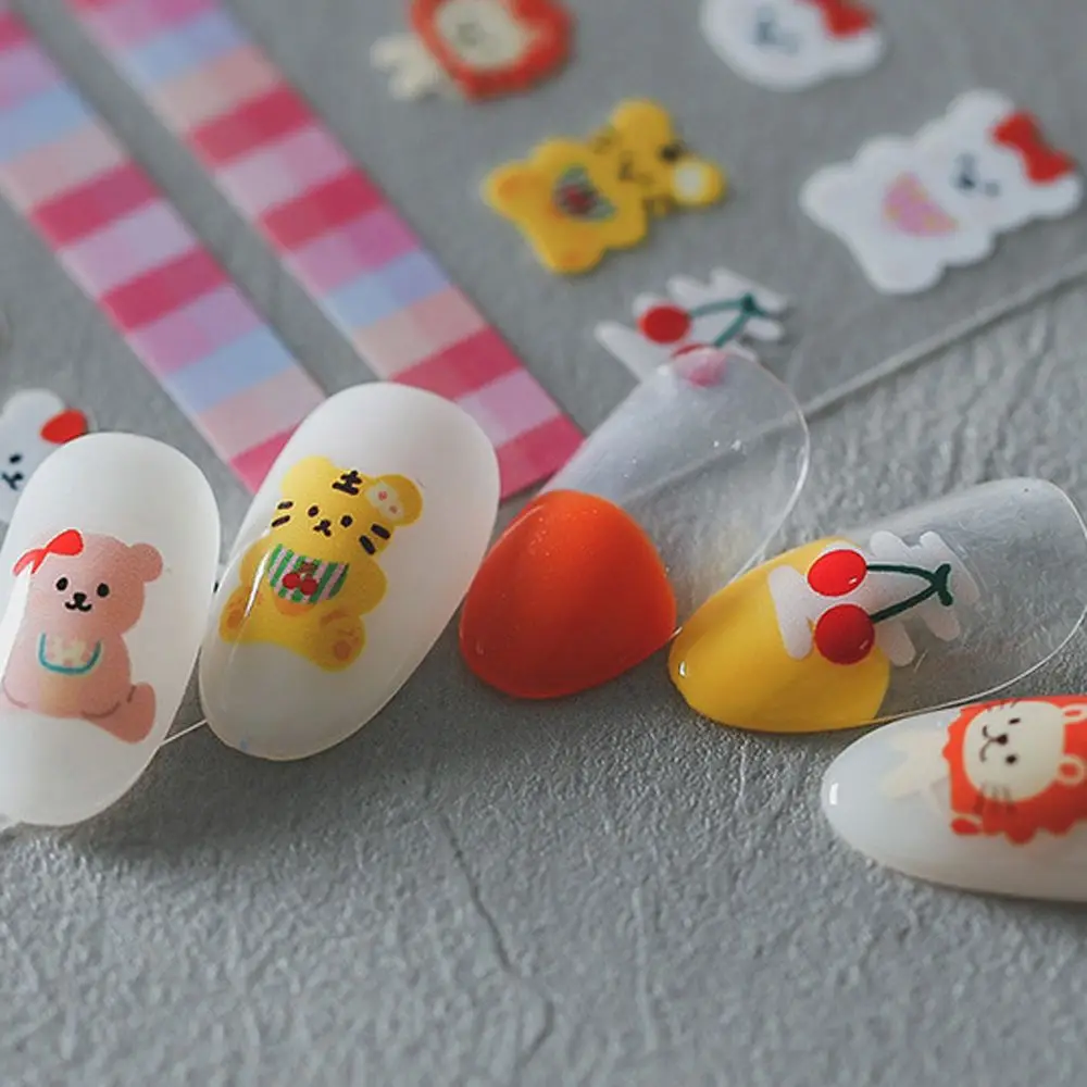 Lion Frog Bownot Self Adhesive Tiger Animal Nail Decals Manicure Accessories DIY Nail Art Decorations Cartoon Stickers nail stickers nail art tools nail art decoration nail decals