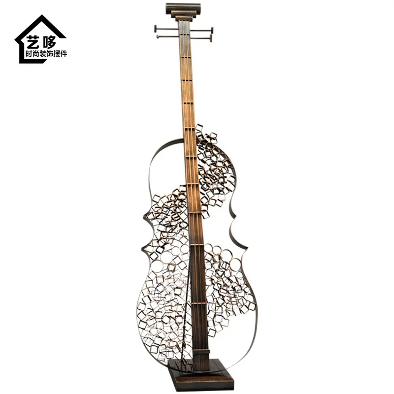 

ZL Neoclassical Musical Instrument Art Wrought Iron Metal Sculpture Violin Floor Ornaments