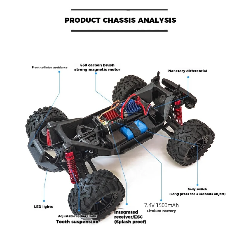 Joys Tech JT-10101 RC Monster Truck, 1:10 Scale High-Speed 4WD Off-road RC Car with Carbon Brush Perfect Toy Gift for Children 4
