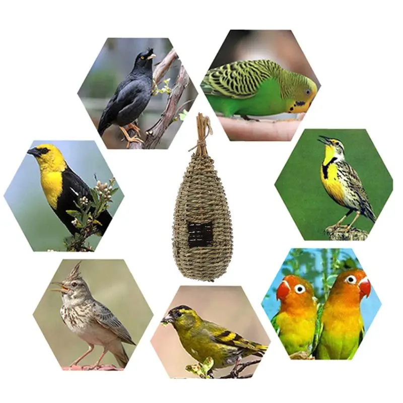 Hanging Bird House Pastoral Style Birdhouse Natural Fiber Finch Bird Nest Hut Outdoo Cage Hand-woven Straw Rope Shelter Hideaway bird house