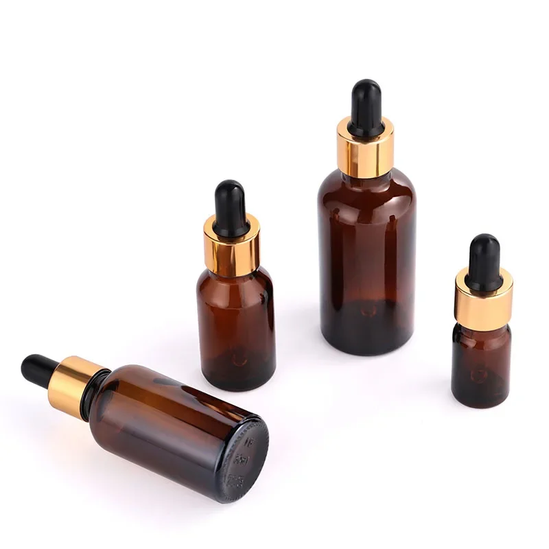 14PCS 15/30/50/100ml 에센셜 오일 유리 아로마 테라피 액체 앰버 빈 Dropper 병 마사지 피펫 병 리필 가능