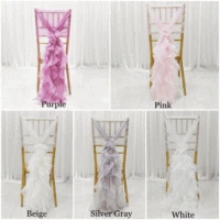 10PCS Romantic Chair Sash Bow Milk Yarn Hotel Wedding Banquet Chair Cover Ruffles Chair Sashes Wedding Banquet Party Home Decor 2