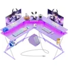Gaming Desk 50.4” with LED Light & Power Outlets, L-Shaped Gaming Desk  with Monitor Stand, Ergonomic Gamer Table, Purple 1