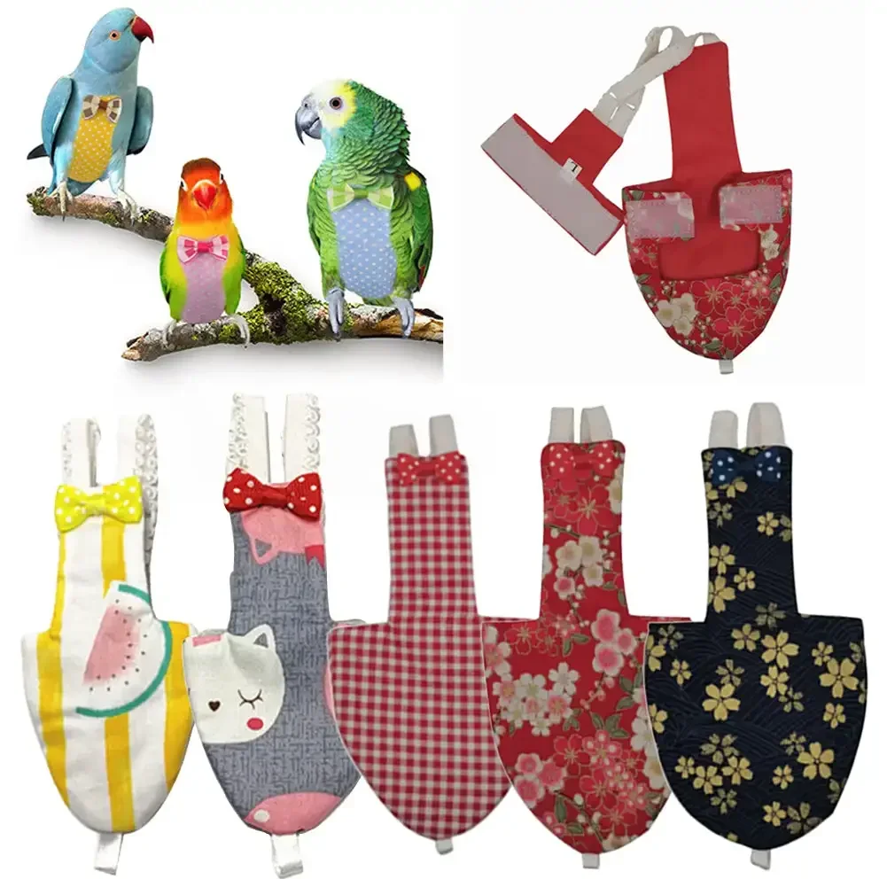 Japanese Style Sakura Birds Flight Suit with Bow Tie Parrot Diaper Flight Suit Diaper Clothes Parakeet Pigeon Medium Pet Bird - Image 3