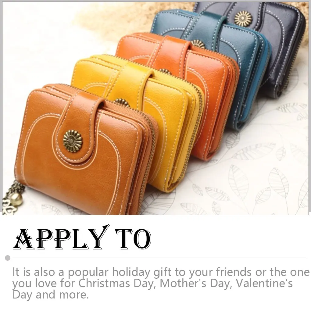 Women Change Short Wallet PU Leather Zipper Closure Coin Pocket Purse Card Holder Carrying Bag Festival Orange 2