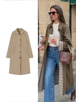 TRAF Mode Femme Long Trench Coat Rétro Lâche Manteau Boutonné Automne et Hiver Revers Haute Rue Tempérament Manteau 1