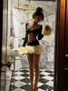 Women Sexy Contrasting Cropped Chest Wrapped Top Suit New Female Pleated Hem Short Bud Skirt Set Elegant Lady Party Club Clothes 4