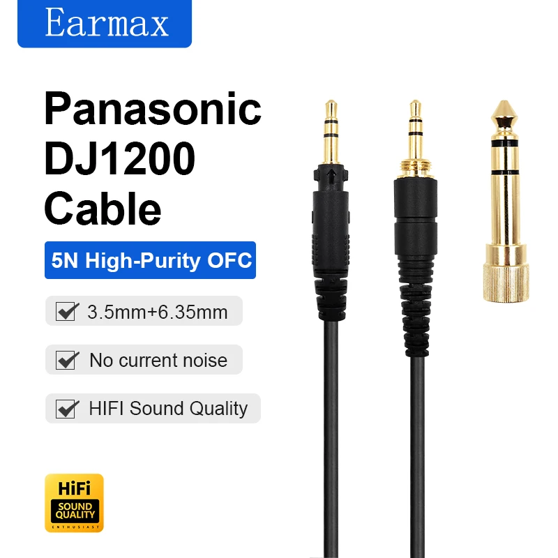Cable De Repuesto Para Auriculares Panasonic Technics EAH-DJ1200 Y RP-DH1200 - Conector Estándar, Sin Marca
