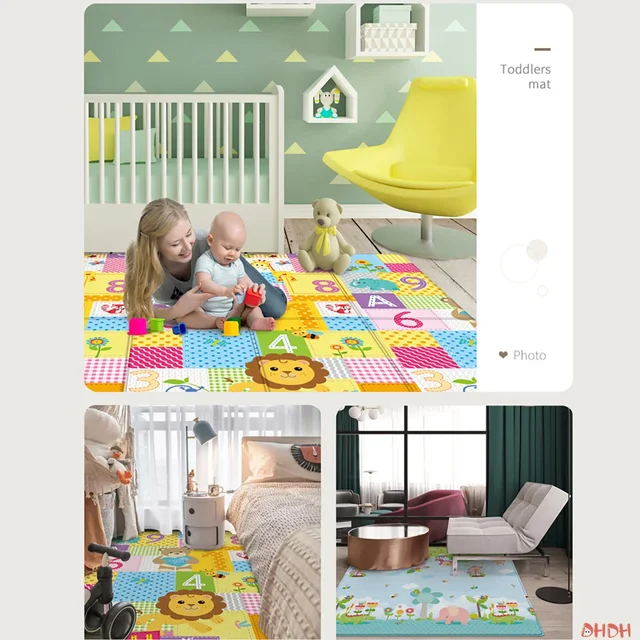 100*180cm Baby Play Mat Foldable Children Carpet Double-Sided Pattern Kid Room Carpet Educational Activity Surface Easy to Carry 3