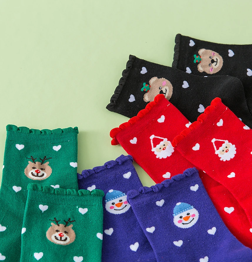 

Girls' Funny Cartoon Happy Cute Deer Snowman Santa Claus Bear Love Heart Christmas Sweet Gift Socks Dropship