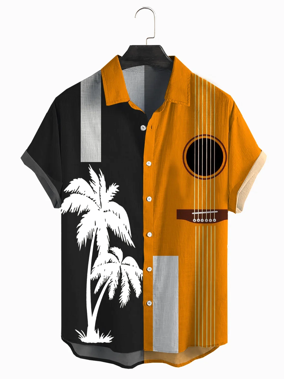 

Повседневные рубашки с принтом гитары и дерева для мужчин и женщин рубашки с коротким рукавом и карманами