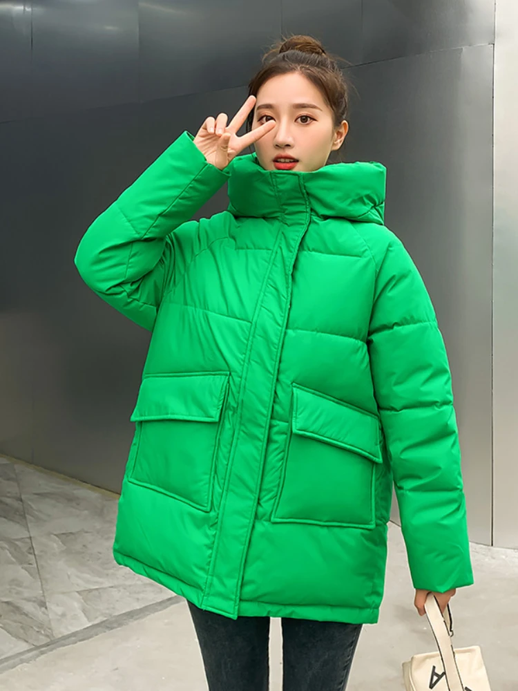 

Jackets for Women Winter Causal Thicken Warm Medium Long Fashion Korean Style Parkas Women Sweety Big Pocket Loose Hooded Coats