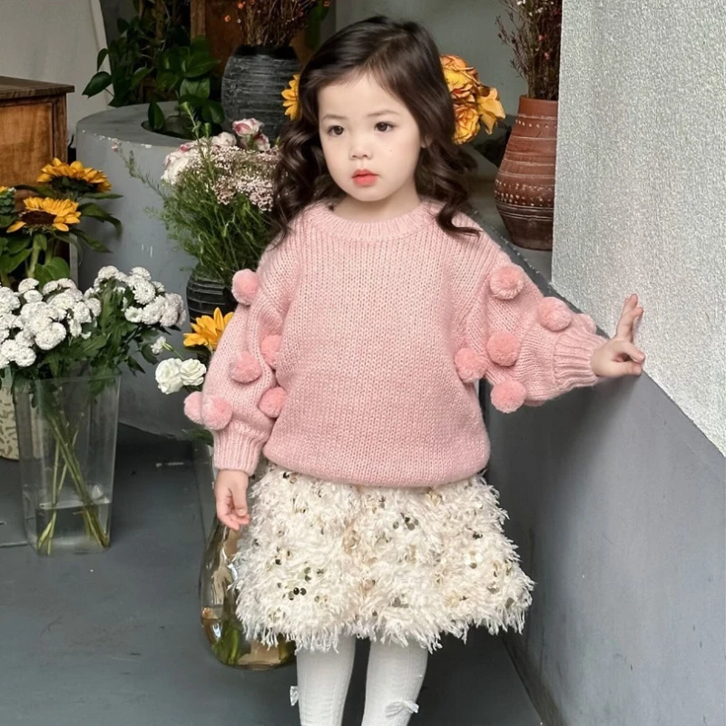 2025 가을 겨울 소녀용 모헤어 폴로 크리스마스 분위기 단색 라운드 넥 스웨터