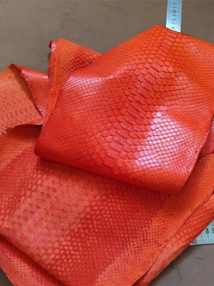 Orange Python Skin DIY Handmade For Wallet Phone Case Belt Soft Genuine Leather Accessories Materials
