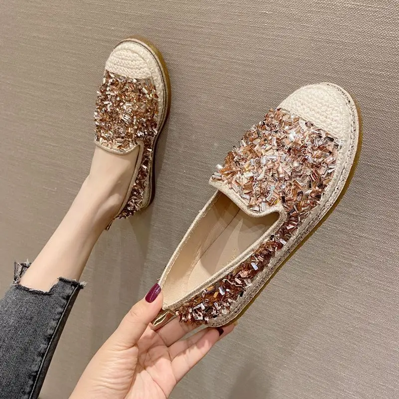 

Sequined Fisherman Shoes Women's Summer Flat Shoes 2024 New Platform Slip-On Lazy Bean Shoes