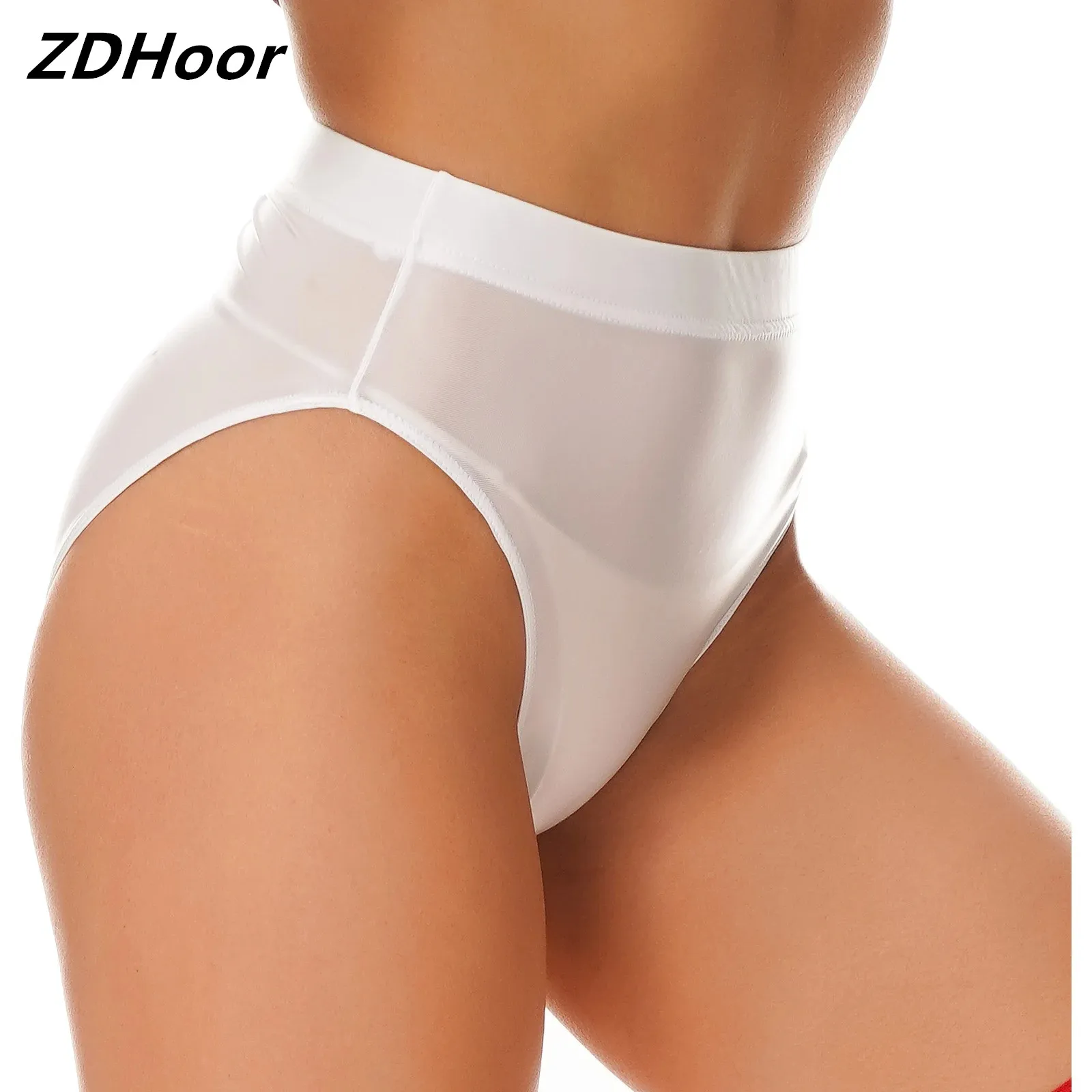 

Women Glossy Solid Color High Waist Briefs Underwear Swimsuit Bottom Swimwear