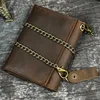 Men Genuine Leather Short Wallet with Chain Zipper Clutch Wallets Male Short Trifold Purse Card Holder Change Coin Purse 2