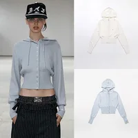 Badblood solid color V-neck sweater retro lazy style knitted cardigan embroidered short jacket for women 1