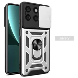 Durable Armor Case with Lens Protection & Magnetic Ring Holder for Honor X6b 5G (Silver)