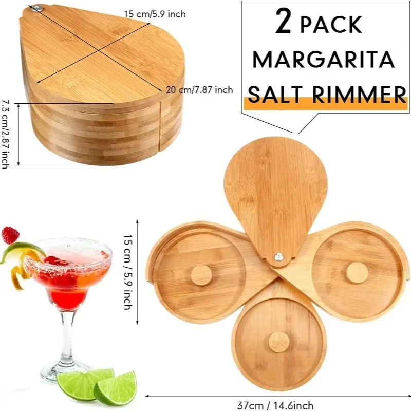 3 Tier Bamboo Rotating Salt Rimmer Box Seasoning Jar Salt Dipper Sugar Rim Box Juice Cocktail Seasoning Bartender Tool