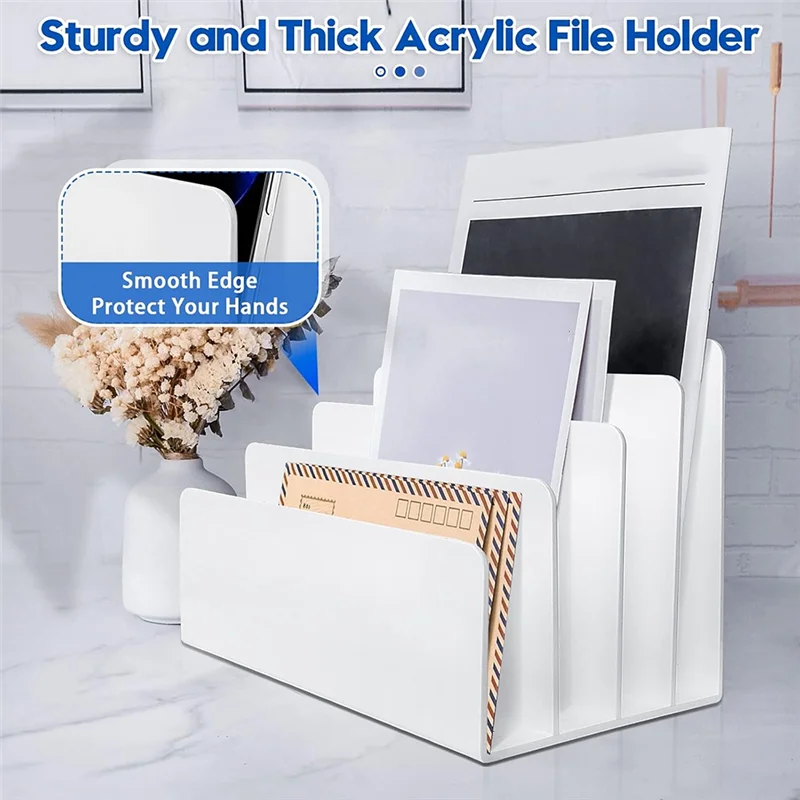 SOFT-Organizzatore di file da tavolo, classificatore di cartelle per riporre oggetti da scrivania a 4 partizioni e accessori per dispositivi elettronici di cancelleria per posta - immagine 3