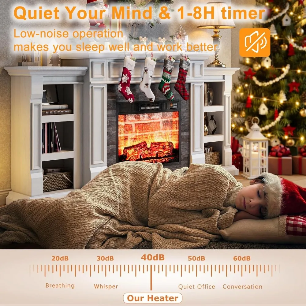 70" Electric Fireplace with Mantel, Fireplace TV Stand for TVs Up to 80 Inch, Modern Entertainment Center with Storage 5
