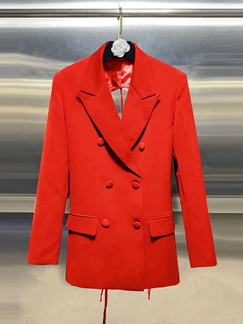 VGH Minimalist Patchwork Drawstring Solid Blazers For Women Notched Collar Long Sleeve Backless Hollow Out Blazer Female Style 4
