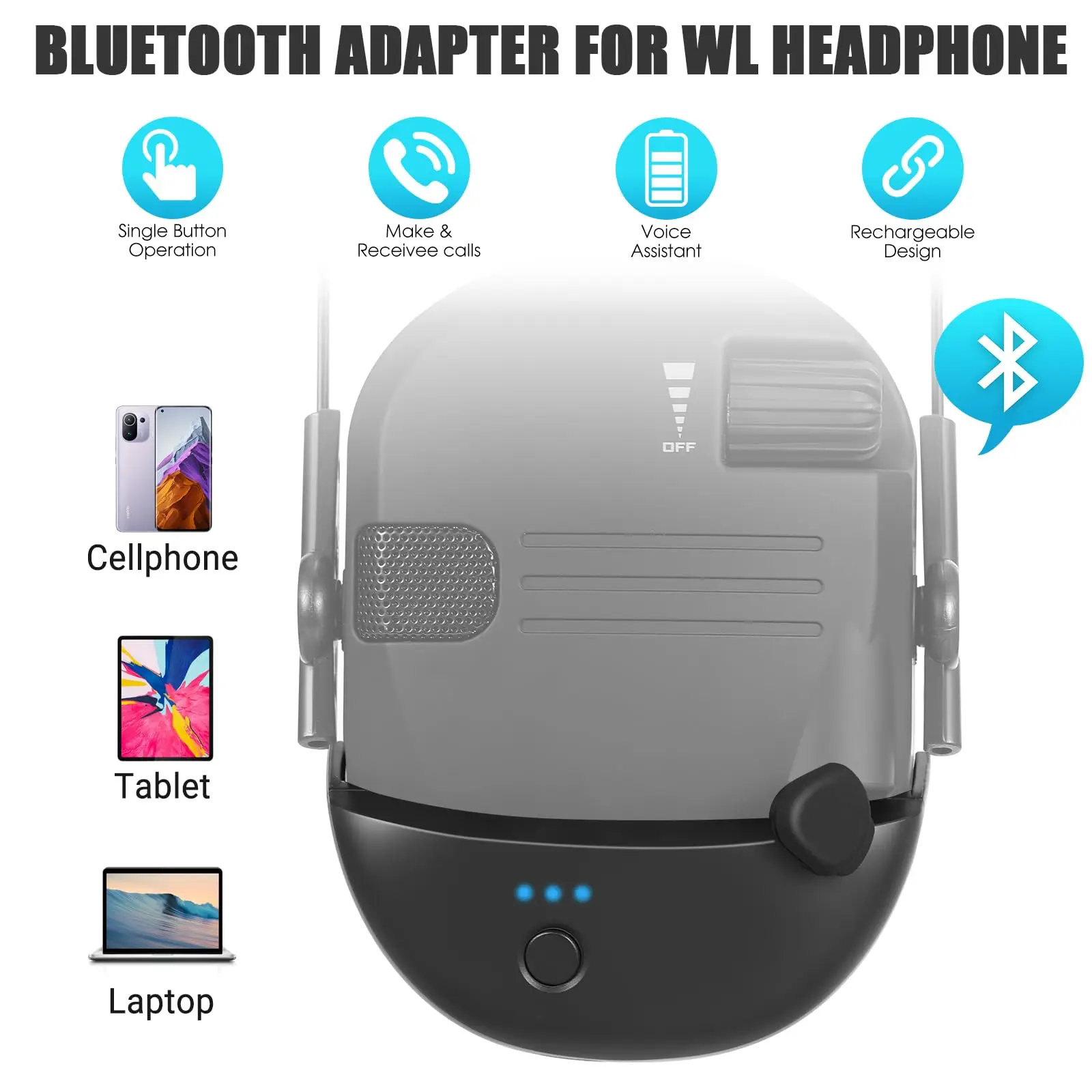 Upgrade WK Bluetooth Adapter Design for Walker's series Shooting Earmuff Convert Wire Headphone to Wireless One for Hunting