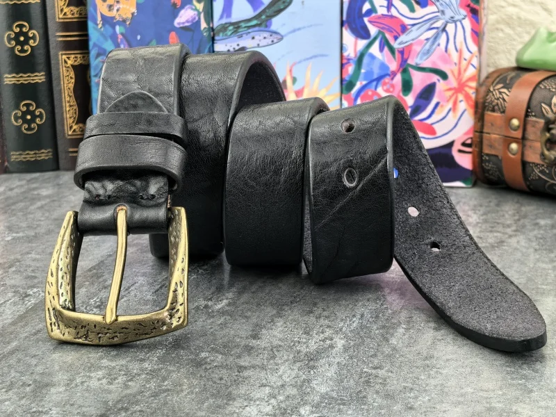 Retro Brass Belt Buckle Top Thick Genuine Leather Belt For Men Ceinture Leather Man Belt Vintage Cowboy Waist Belt Men MBT0020