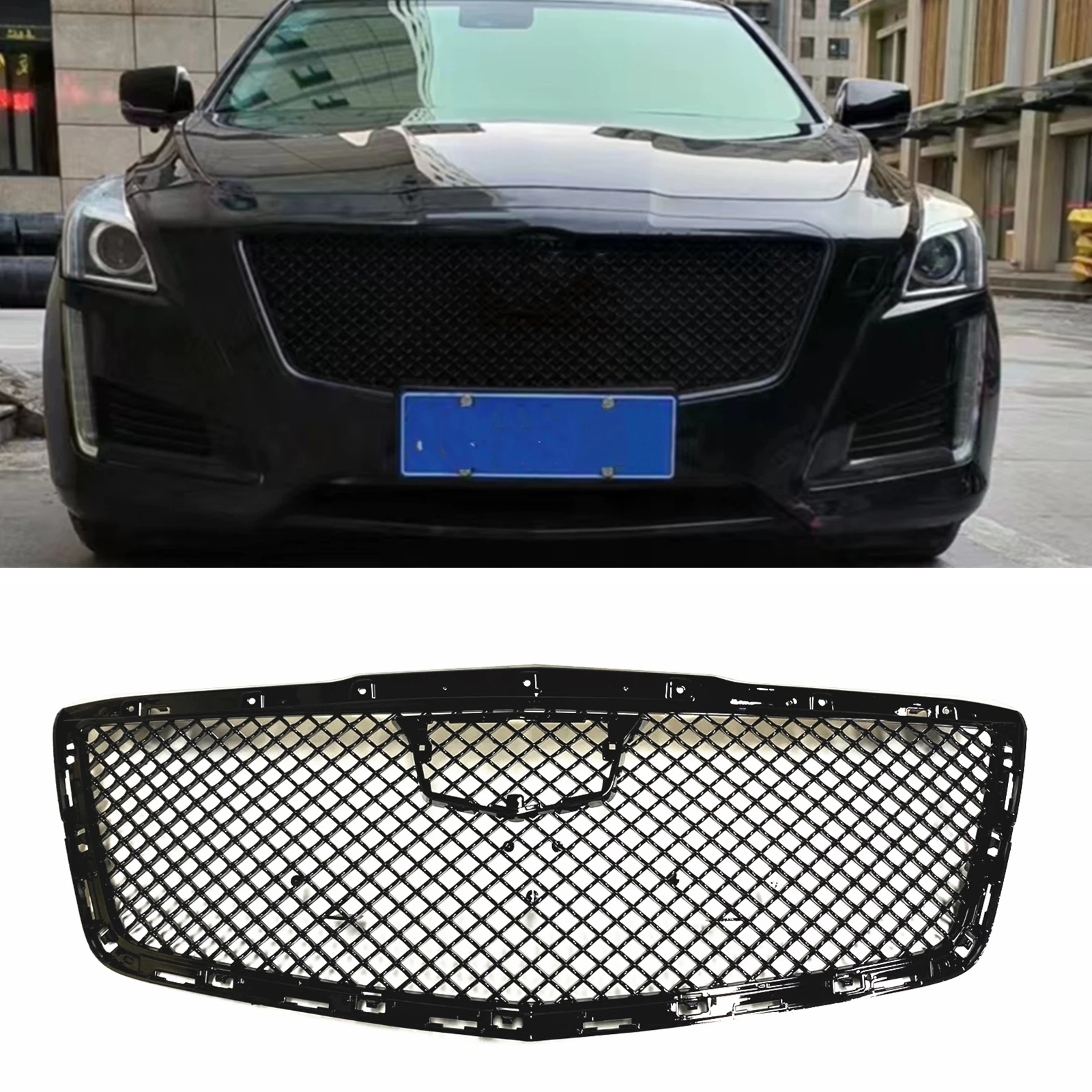 

Front Grille For Cadillac CTS Sedan 4 Door 2014 2015 2016 2017 2018 2019 Honeycomb Style Car Upper Bumper Hood Mesh Grill