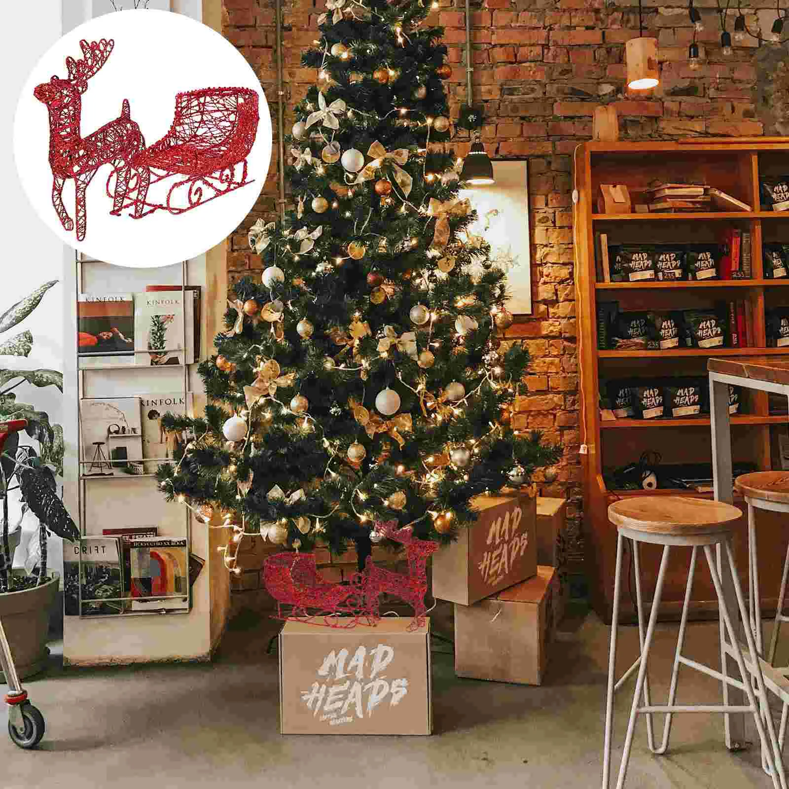 

Christmas Deer Cart Ornament Wrought Iron Mini Reindeer Elk Sleigh Desktop Ornament Home Party Table Figures Decoration