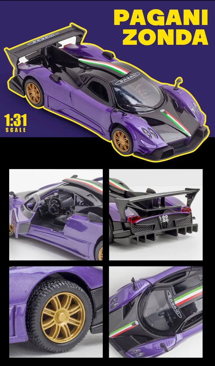 1/32 Pagani Huayra Roadster Zonda Dinastia Miniature Toy Car JKM Diecast Super Sport Model Sound & Light Collection Pull Back 5
