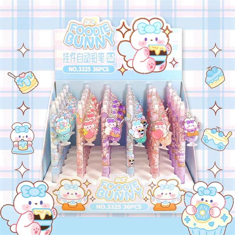 

36 pcs/lot Kawaii Rabbit Pendant Mechanical Pencil Cute 0.5mm Drawing Writing Automatic Pen School Office Supplies