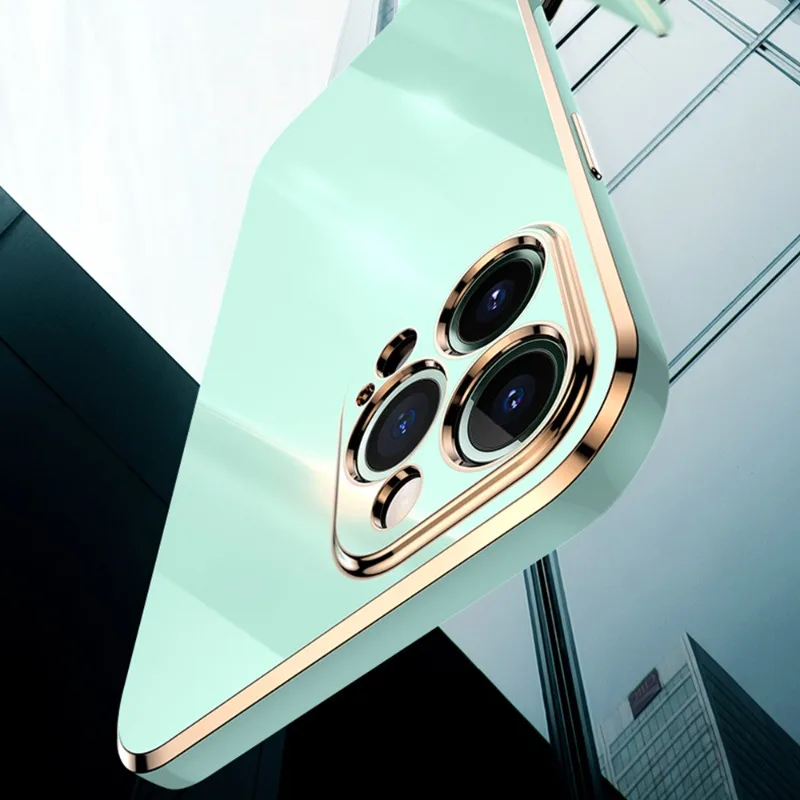 Custodia per telefono con bordo placcato quadrato per IPhone 15 11 12 13 14 Pro Max Mini Plus Custodia protettiva morbida in silicone tinta unita_voghion.com