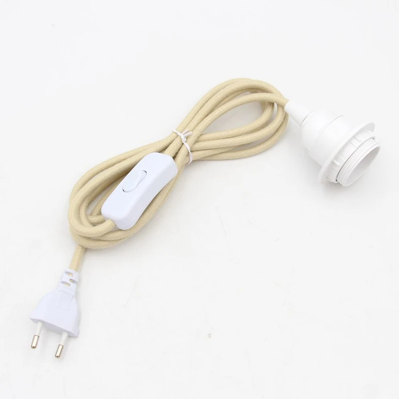 European Plug Power Cord with On/Off Switch and E27 Lamp Holder for Wall or Hanging Light Fixtures, 2m Length